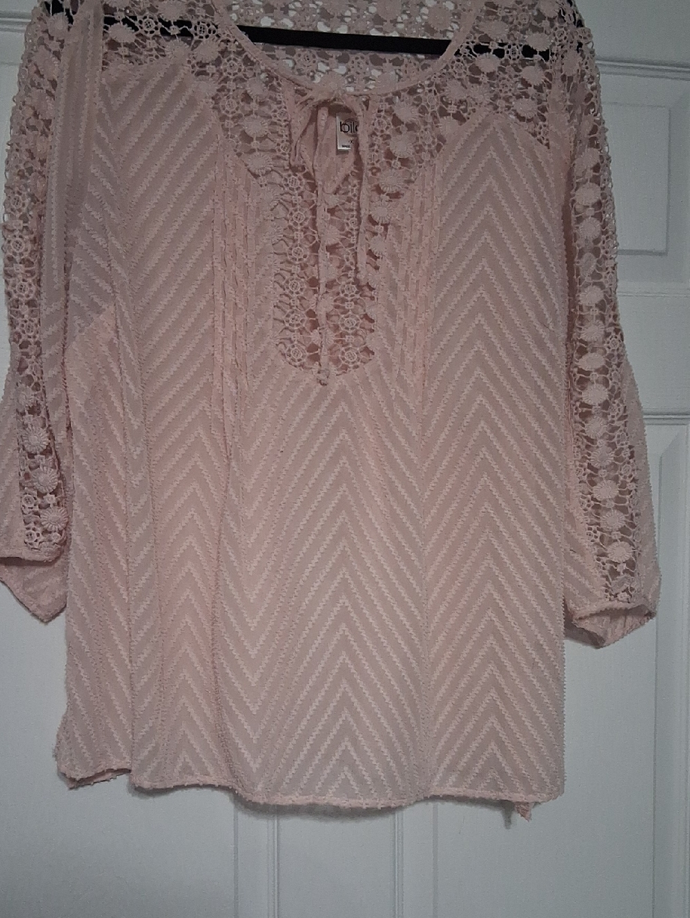 Bila Blush Pink Lace Panel Peasant Blouse